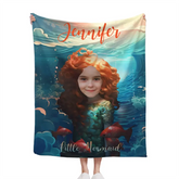 Custom Photo Name Little Mermaid Blanket, Personalized Gift for Daughter, Little Mermaid Birthday Surprise